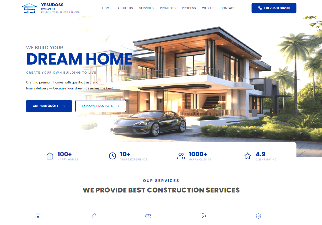 Yesudoss Builders website, built by Digital Nanban